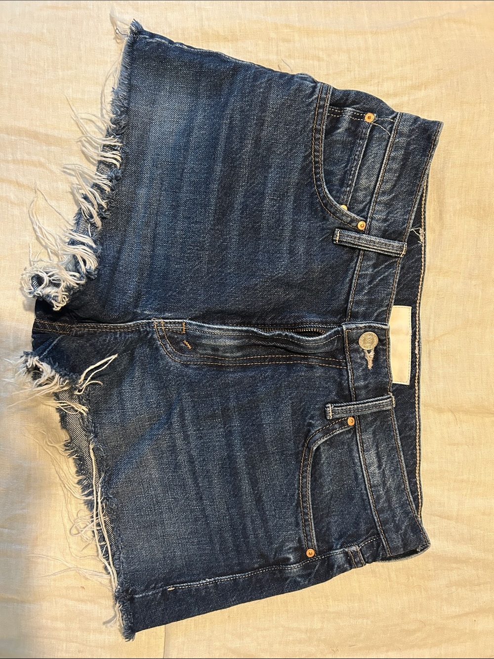 MOTHER Dark Blue Distressed Denim Cutoff Shorts